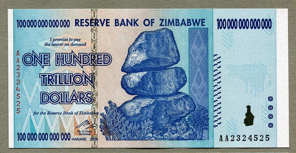 Zimbabwe 100 Trillion Dollar Note