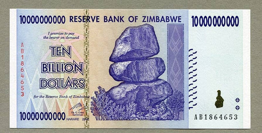 Zimbabwe 10 Billion Dollar Note