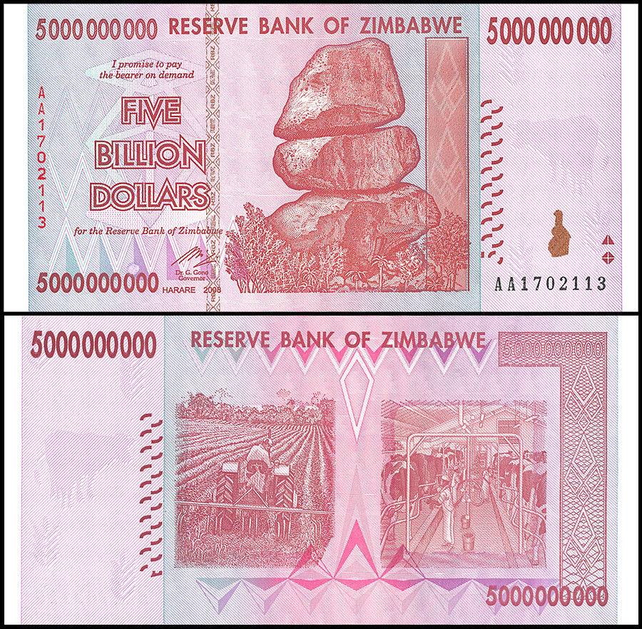 Zimbabwe 5 Billion Dollar Note