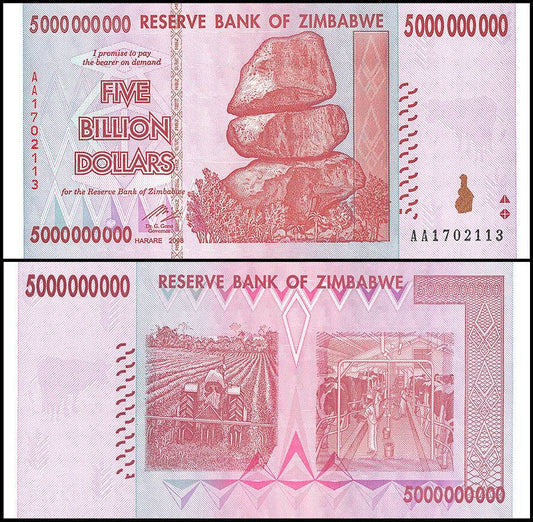 Zimbabwe 5 Billion Dollar Note